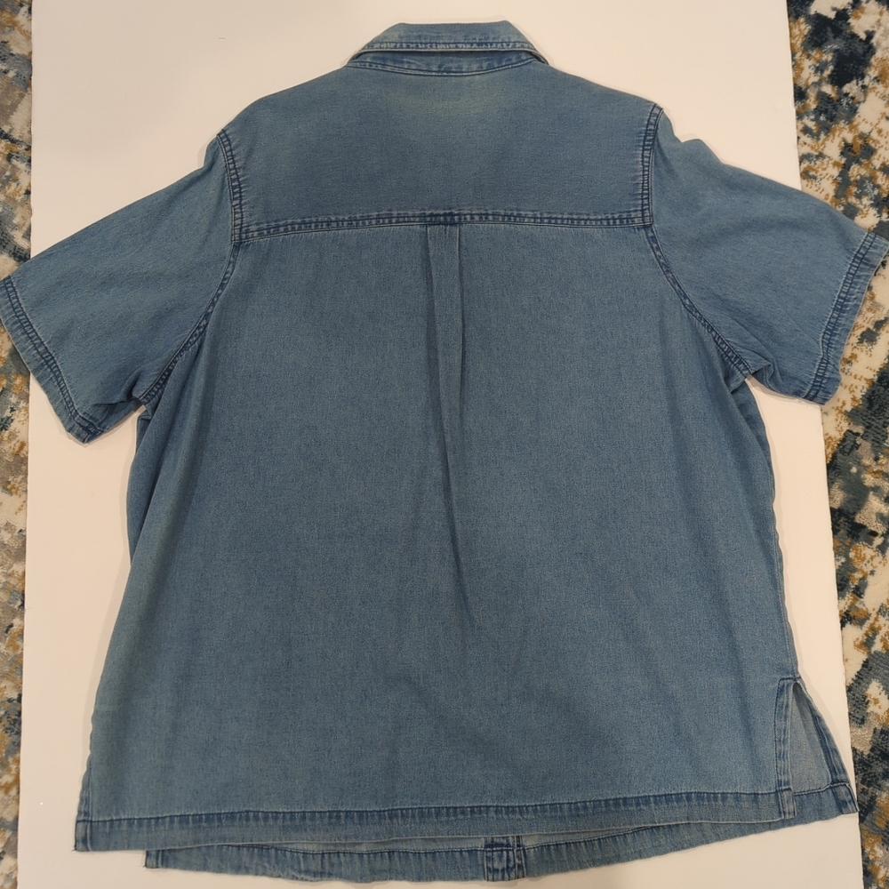 Main Street Blues Blue Denim Shortsleeve Button-Up Shirt Embroidered Women's 20W - Picture 9 of 15